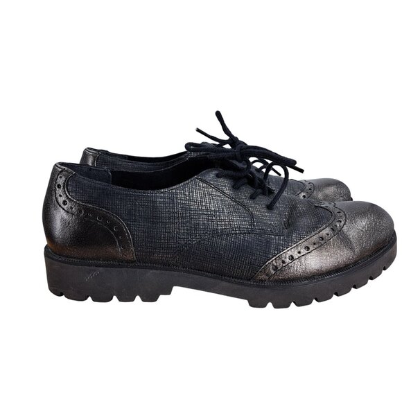 Remonte Wingtip Lace Up Oxford Shoes Size 38 US 7 Black Silver Metallic - Picture 9 of 11